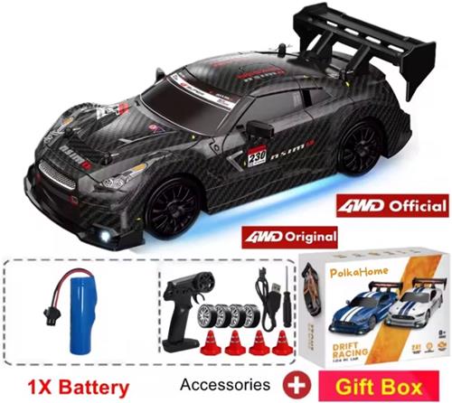 PolkaHome Zeer snelle RC drift car - RC drift auto - RC car - RC auto drift speelgoed - Drift auto afstandsbestuurbaar 20km/uur 1:24 Afstandsbediening Driftauto, 2.4Ghz 4WD Afstandsbediening Auto met Verlichting, bestuurbare auto