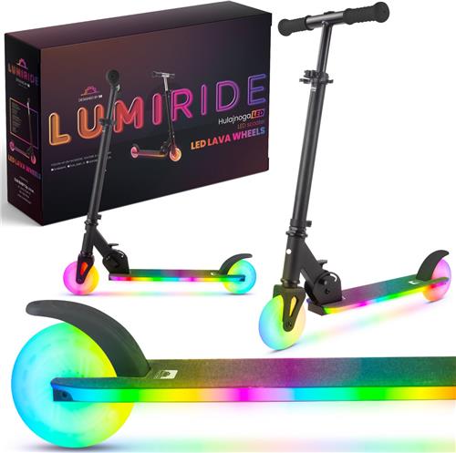 LUMI RIDE Kinderstep 2 wielen, Scooter voor kinderen vanaf 3 jaar, LED - 7 kleuren, 20 programmas - 3 niveaus stuurverstelling, voetrem, afneembare handvatten (Zwart)
