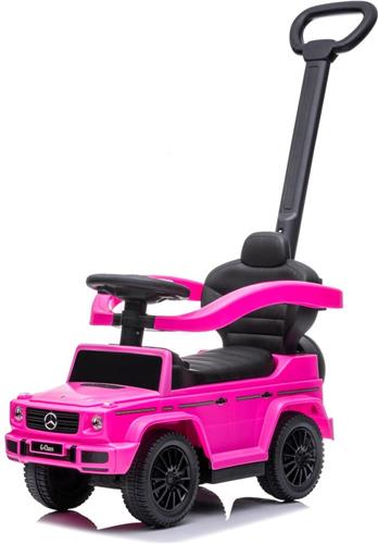 sun baby Duwauto voor kinderen, loopauto Mercedes Benz G met vergunning vanaf 12 maanden met stuur met geluid, kunststof stoel en wielen, duwstang, opbergvak onder stoel, nepreservewiel (Roze)