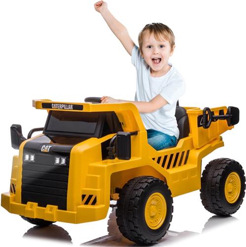 Elektrische Kiepwagen, kipper met batterij voor kinderen van 3 tot 6 jaar, motorgeluid, claxon, achteruitversnelling en vooruitversnelling (Geel)