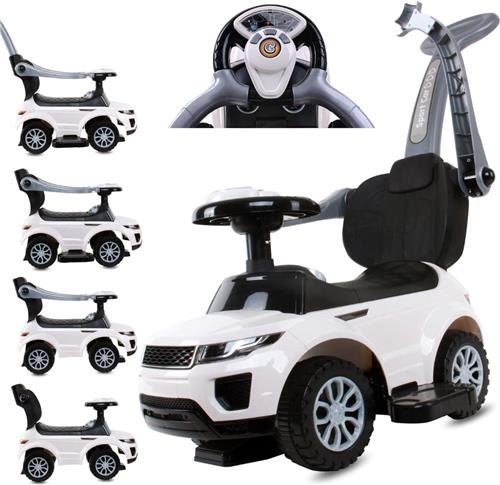 Loopauto kinderauto schuifauto vanaf 2 jaar en duwauto met claxon en muziek, opbergruimte onder de zitting (Wit)