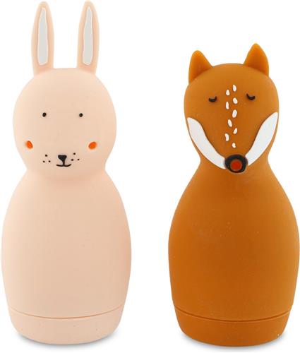Trixie Knijpspeelgoed voor in bad  Mrs. Rabbit & Mr. Fox  Siliconen Badspeelgoed  Spuitfiguurtjes  Vanaf 6 Maanden
