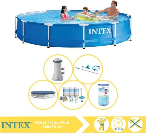Intex Metal Frame Zwembad - Opzetzwembad - 366x76 cm - Inclusief Afdekzeil, Onderhoudspakket, Filter en Onderhoudsset