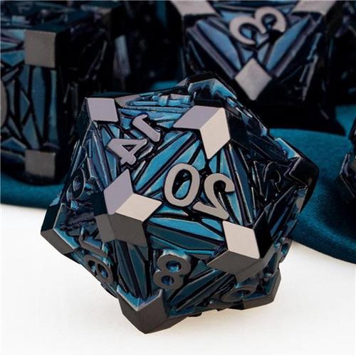 Dice tray - Metalen dobbelstenen set - Crystal Shards - D & D - geschenkdoos - 7 stuks - zwart - blauw - kerkers en draken - RPG rollenspel - veelvlakkige dobbelstenen set - D20 - D12. dice tray