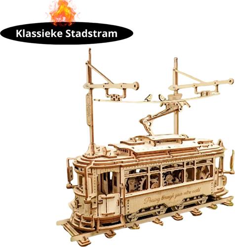 Livano Bouwpakket Hout - Kinderen - Volwassenen - Bouwpakketten Volwassenen - Boot - Houten Puzzel - 3D - Klassieke Stadstram