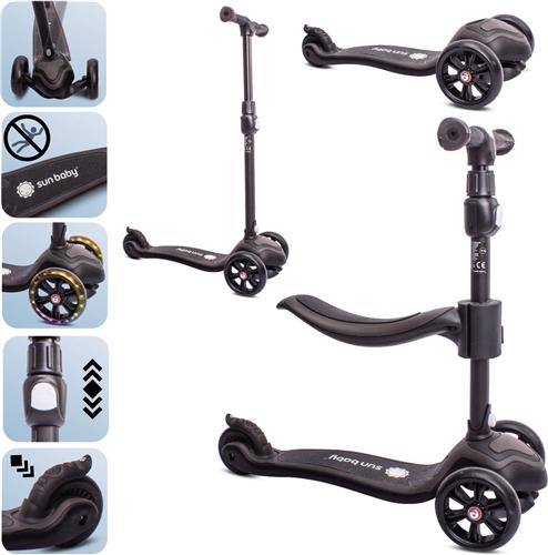 Sun Baby Scooter voor kinderen met Lichtgevende Wielen van 3 jaar, Kinderstep, Driewieler, Verstelbare Hoogtes, Children's Scooter (Zwart)