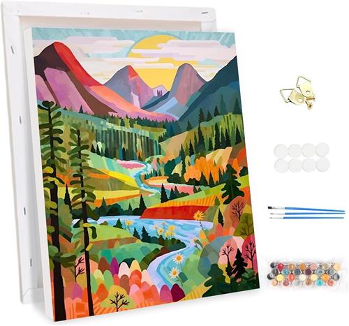 JGS ® DIY Schilderen op Nummer Set voor Volwassenen met Kader en Kleurrijke Bergen