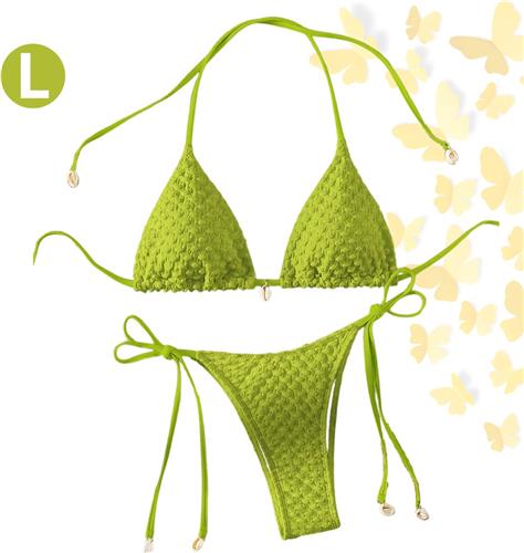 Livano Bikini Dames - Meisjes Bikini - Badpak - Push Up - Vrouwen Badkleding - Zwemmen - Sexy Set - Top & Broekje - Groenachtig Geel - Maat L