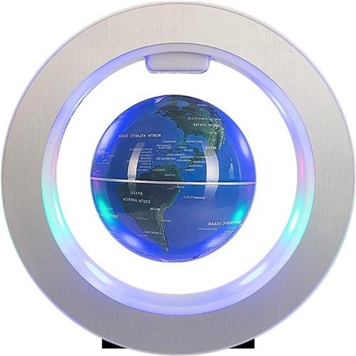 Drijvende wereldbol met ledverlichting - magnetische levitatie - drijvende wereldkaart voor bureaudecoratie - blauw - educatieve wereldbol