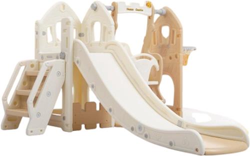 Merax 5-in-1 Speeltoestel Binnen - Kinderglijbaan met Schommel - Bruin met Wit