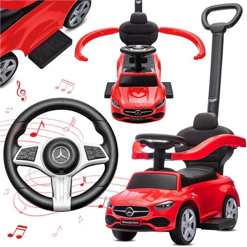 Mercedes C-Class Kindervoertuig 4in1, Loopauto met Claxon, Opbergruimte, Voetsteun, Duwstang, tot 2 jaar, max 27 kg (Rood)