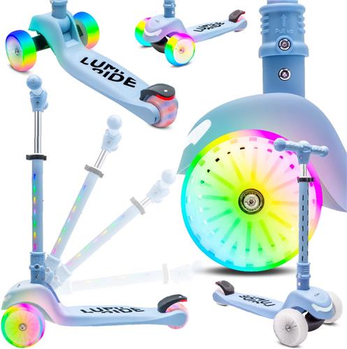 LUMI RIDE Kinderstep 3 wielen, Scooter voor kinderen driewieler, Blau, Balance LED, Inklapbaar, Verstelbaar Stuur, Voetrem, Antislip Dek, Afneembaar Stuur