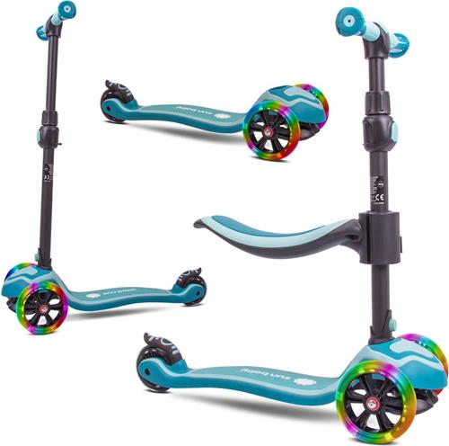 Sun Baby Scooter voor kinderen met Lichtgevende Wielen van 3 jaar, Kinderstep, Driewieler, Verstelbare Hoogtes, Children's Scooter (Turkoois)