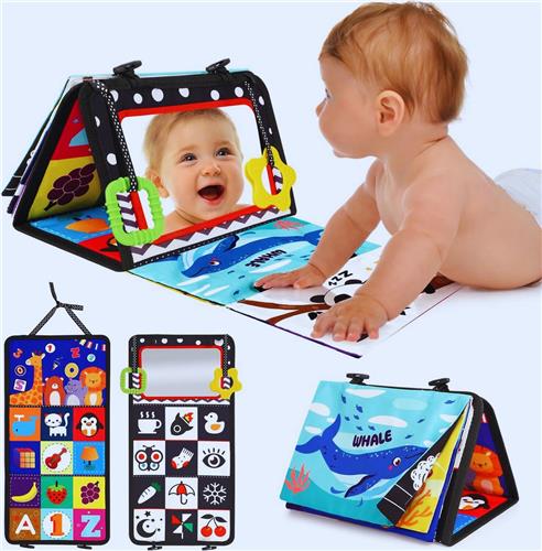 Babyspiegel Speelgoed Met Knisperboek En Bijtring in Zwart-Wit - Sensorisch Contrastboek Voor Baby's (0-9 Maanden) - Educatief Speelgoed Voor Jongens En Meisjes - Perfecte Geschenken