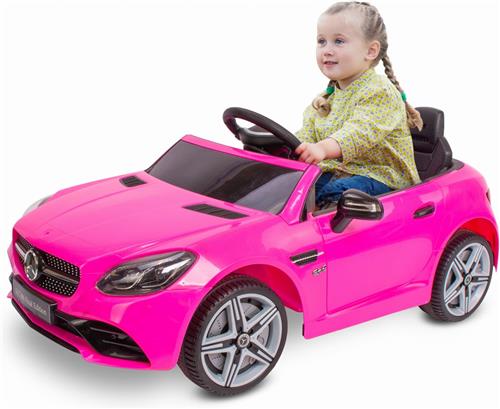Mercedes elektrische kinderauto van 3 jaar, motorvermogen 2x30W, stuur met geluid, veiligheidsgordels (Roze)