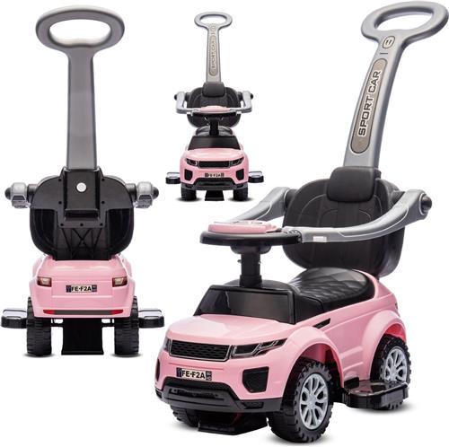 Loopauto kinderauto schuifauto vanaf 2 jaar en duwauto met claxon en muziek, opbergruimte onder de zitting (Lichtroze)