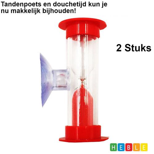 2x Zandloper Rood 2 minuten - Besparen Douchetijd - Timer - Douchetimer - Timen - Tandenpoetsen - Douchen - Tijd meten - van Heble®