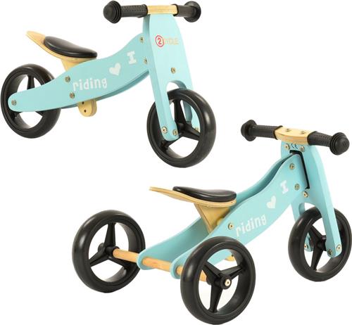 2Cycle 2 in 1 Loopfiets/Driewieler - Hout - Jongens en Meisjes - 1 Jaar - Speelgoed - Turquoise