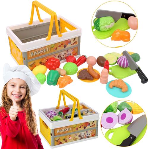 Keukenset voedsel in mand, boodschappenmand voor kinderen