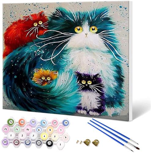 Ibenzoa® Schilderen op nummer, dieren, katten, 40 x 50 cm, inclusief penseel en acrylverf