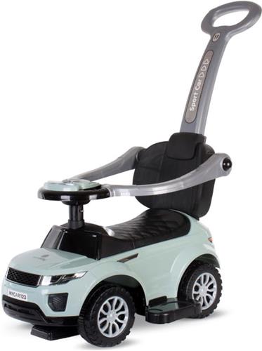 Loopauto kinderauto schuifauto vanaf 2 jaar en duwauto met claxon en muziek, opbergruimte onder de zitting (Salie)