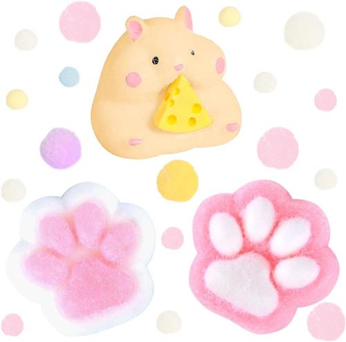 Inovra Plus - Squishy speelgoed voor stressverlichting - Set van 3 - Kattenpootvorm - Draagbaar - Ontspanningscadeau - Geschikt voor kinderen en volwassenen