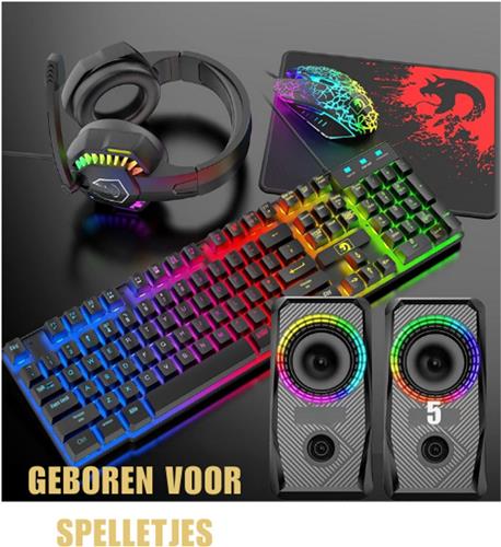Bedrade 104 Toetsen Gaming Toetsenbord Muis - 3D Stereo Gaming Headset Combo met Multi RGB Backlight - Ergonomische Verstelbare Microfoon - 2400 DPI Muizen - Grote Muizen Waterdicht voor PC Mac Gamer Kantoor