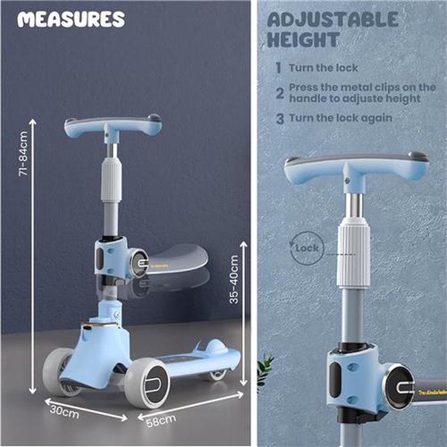 Scooter met Zitje voor Kinderen - Opvouwbaar, LED-verlichting, PU-wielen - 3-12 jaar - 4 Hoogtes - 50 kg
