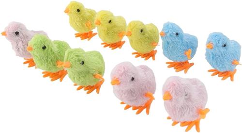 JGS Premium - 10-delig gevuld kuiken-springend speelgoed voor katten en kinderen - Schattig en grappig met levensechte uitstraling - Kleurrijk speelgoed met uurwerk en opwindbaarheid