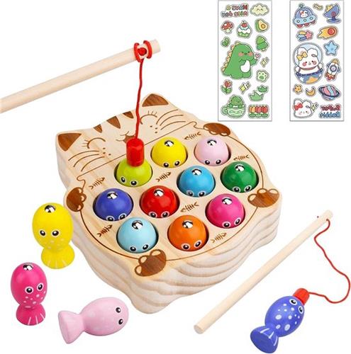 Montessori Educatief Houten Magneetspel - Vissenspel Cadeau Voor 2-5 Jarige Jongens en Meisjes