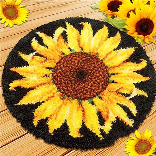 Goodivery ® Knutseltapijt om zelf te knopen, doe-het-zelf knoopsets, kruissteek, tapijtset met gereedschap, latch, haakkit (zonnebloem, diameter 50 cm)