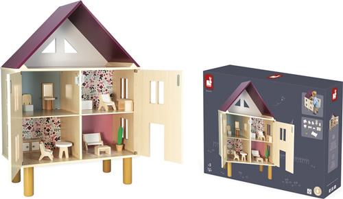 Janod Twist - Doll'S House - Houten Poppenhuis Met Drie Verdiepingen - Geleverd Met 11 Meubels Om Het Huis In Te Richten - Geschikt Vanaf 3 Jaar