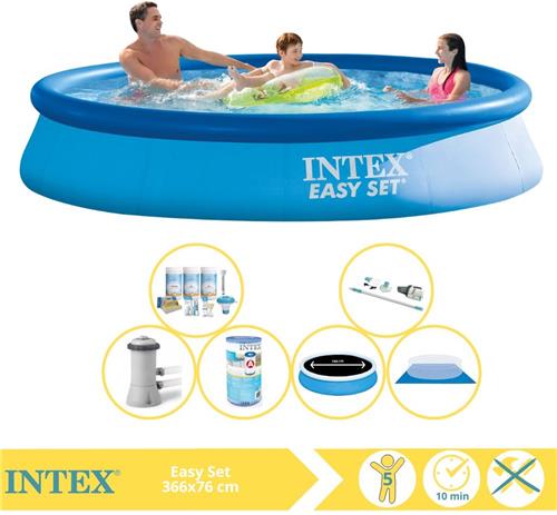 Intex Easy Set Zwembad - Opblaaszwembad - 366x76 cm - Inclusief Solarzeil Pro, Onderhoudspakket, Filter, Grondzeil en Stofzuiger