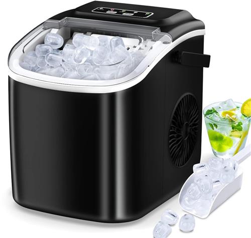 IJsblokjesmachine Draagbaar met Zelfreinigingsfunctie - 2L Waterreservoir - Zwarte IJs Maker voor Tafelblad - Compacte IJs Machine voor Thuis - Snel Werkende IJsblokjesmaker - Stil en Energiezuinig