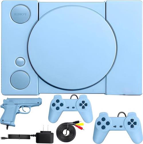 16 Game Blue Mini Retro Game Console - Classic 8 Bit Console with 2 Joysticks and Gun - Action Video Game for Family