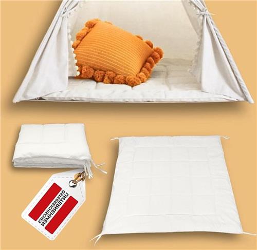 Speelmat Tipi-mat met linten 120 x 120 cm [4 cm dik] gevoerde vloermat voor speeltent-speelhuis zachte vierkante speeldeken voor kinderen gewatteerde inlay-onderlegger om te binden (helder wit)