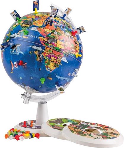 Wereldbol 26 cm Grafische weergave - Mijn wereld - Veiligheidszuigpennen - Pinkaarten - Demonteerbare grafische standaards