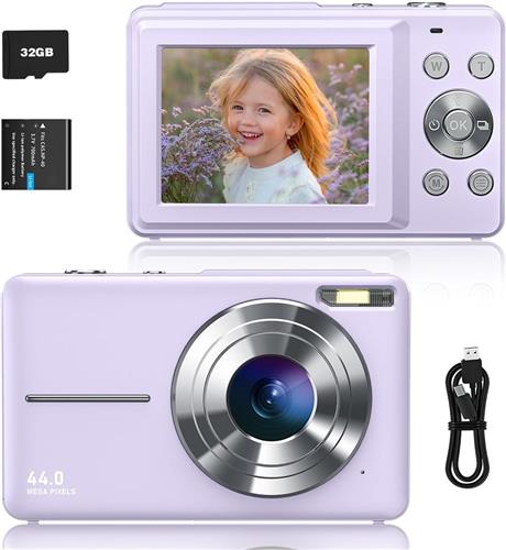 Digitale Camera FHD 1080p - 44MP Camera - 32GB Geheugenkaart - 16X Digitale Zoom - Compact en Draagbaar - Geschikt voor Kinderen, Senioren, Meisjes, Beginners en Tieners - Paars