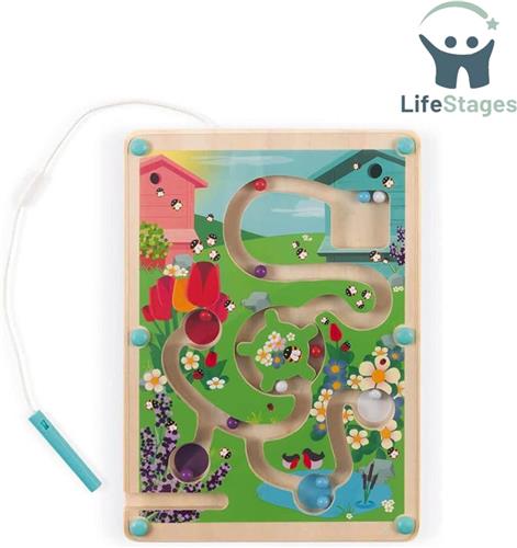 LifeStages - Magnetisch Doolhof - Houten Magnetisch Bijenkorf Doolhof - Ontwikkelt Fijne Motoriek en Concentratie - 18 x 25 cm