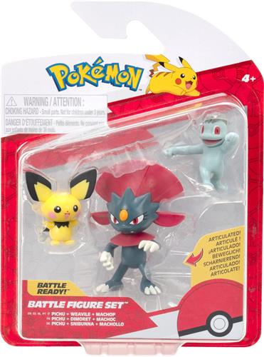 Pokémon - Battle Figure Set 3 Pack: Pichu, Machop, & Weavile