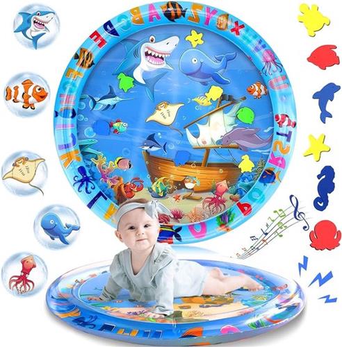 Waterspeelmat voor baby - BPA-vrije dolfijn - 63 x 63 cm - babyaquarium - opblaasbaar - 3 6 9 maanden Waterspeelmat