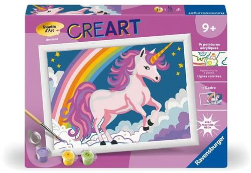 CreArt Kids 18x24cm Neon Eenhoorn - Schilderen op nummer Kit Kunstgetal - Vanaf 7 jaar - 25904 Ravensburger