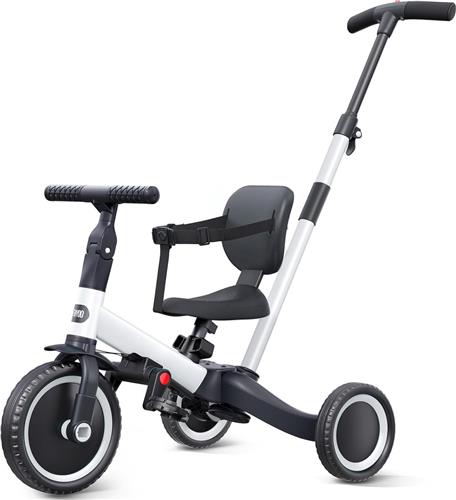 Trike 5 in 1 voor Kinderen vanaf 1 Jaar - Draisienne met Duwstang, Verstelbare Zitting, Afneembare Pedalen - Fiets voor Kinderen van 1 tot 3 Jaar - Wit