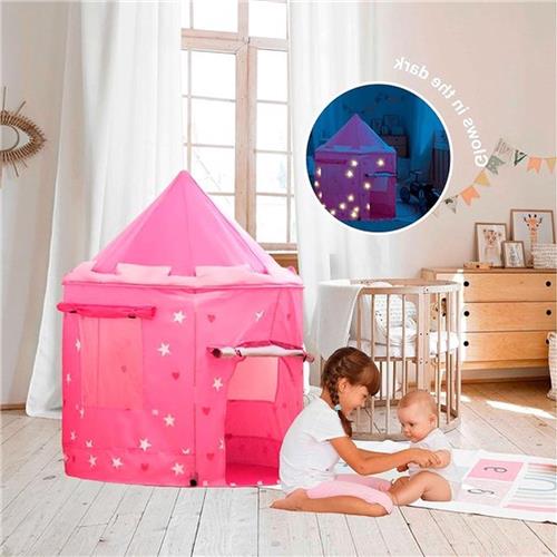 Glow in the Dark Prinses Kasteel Speeltent voor Meisjes Peuter - Opvouwbaar - Binnen & Buiten - Fluor Roze