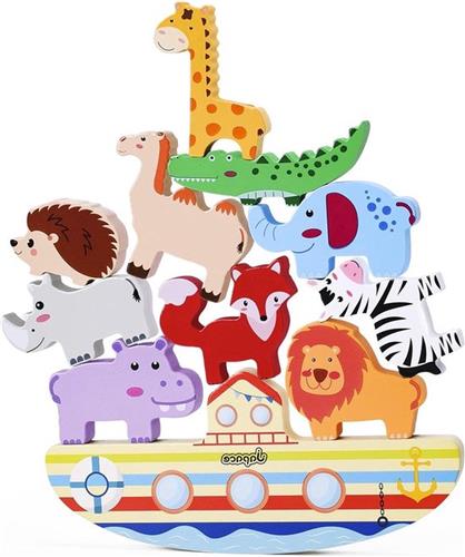 Stapelspel van hout Montessori speelgoed 3 jaar - Ark Noach dier balanceerspel - motoriekspeelgoed - educatieve spelletjes - cadeaus