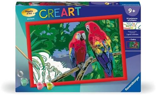 CreArt Kids 31x21cm Papegaaien - Schilderen op nummer pakket Kunstgetal - Vanaf 7 jaar - 25854 Ravensburger