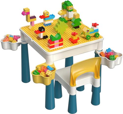 Bouwblokken Set voor Kinderen - Multifunctionele Tafel met 1 Stoel - 130 Stuks Grote Bouwblokken - Creatief Bouwspeelgoed voor Jongens en Meisjes