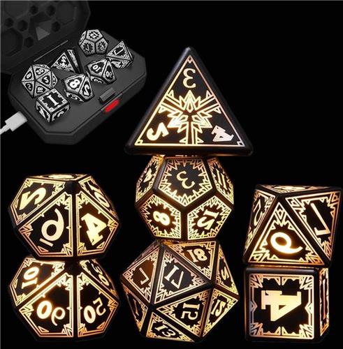 Dice tray LED-dobbelstenen voor D&D rollenspel - Glow in the dark - 7-delige set dice tray