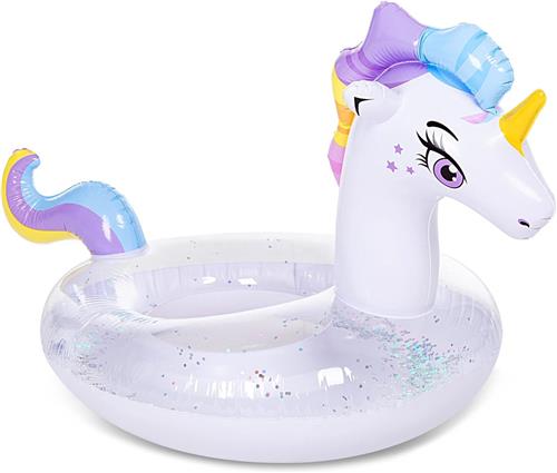 Opblaasbare Eenhoorn Luchtmatras met Glitters  130x85x82,5 cm  Zwemring voor Volwassenen  Unicorn Zwemband voor Kinderen  Strand- en Zwembadspeelgoed  Zomerfeest Decoratie