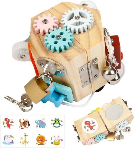Busy Board 13-in-1 houten activiteitenkubus sensorisch interactief bord - Montessori activiteitencentrum voor baby's - spelletjes - bezigheidskast cadeau